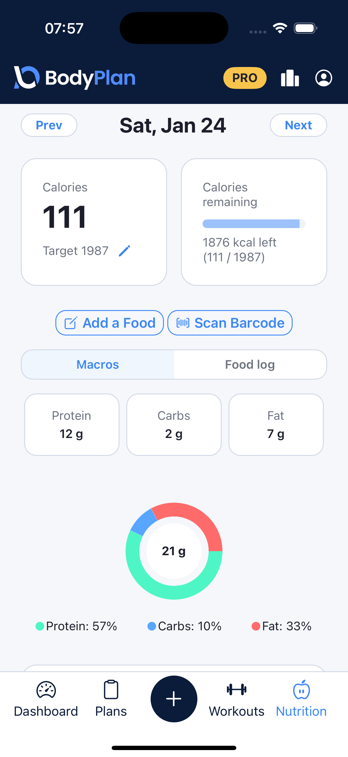 Nutrition tracking view